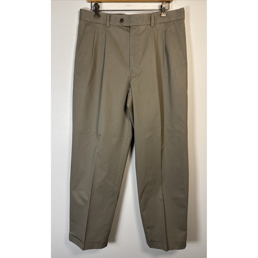 Nordstrom Smart Care Pleated Front Khakis Pants Beige 100% Cotton Mens 34 X 31